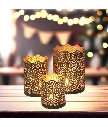 HOMSSY Table Top Metal Tea Light Holder - Pack of 3