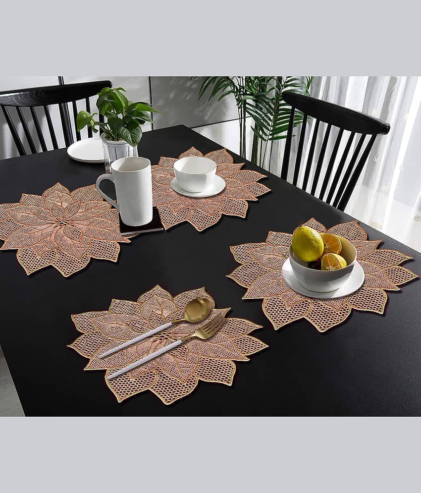 PVC Floral Round Table Mats ( 47 cm x 47 cm ) Pack of 4 - Brown