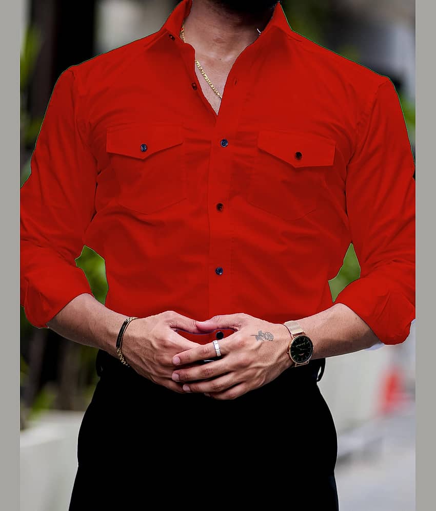 Qlonz store Cotton Blend Regular Fit Solids Full Sleeves Men's Casual Shirt - Red ( Pack of 1 )