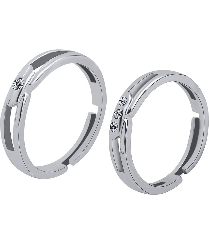 Silver Plated Solitaire Adjustable Couple ring  for Men and WomenCouple ring for Girls and Boys-2 pieces