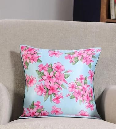 Koko Decorative Polyester Cushion Cover 16x16 Inch - Soft Textured Sky Blue Solid Color Fabric with Floral Print | Square Pillow Covers for Bed, Sofa, and Chair Seat (Pack of 1)