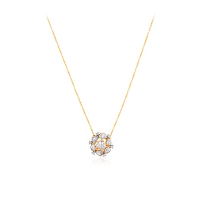 Senco Gold Abstract Bloom Polki Diamond Chain Pendant (3 gram / 0.09 Ct / IJ-SI / 14K Yellow Gold)