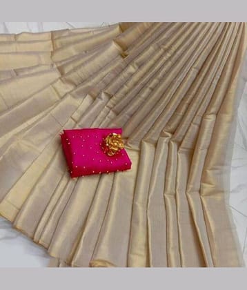 Shree Gullak Silk Art Silk Solid Saree With Unstitched Blouse Piece ( Cream )