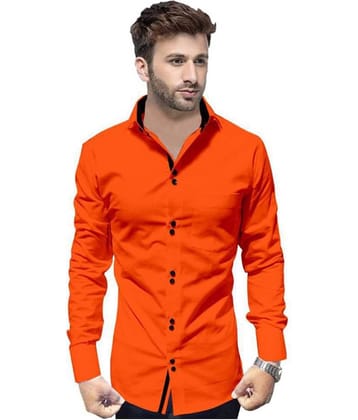 P&V Cotton Blend Regular Fit Full Sleeves Men's Casual Shirt - Orange ( Pack of 1 )