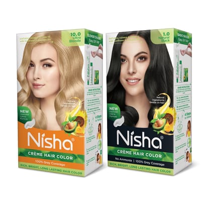 Nisha Creme Hair Color Combo, Pack of 2 Ultra Blonde & Natural Black