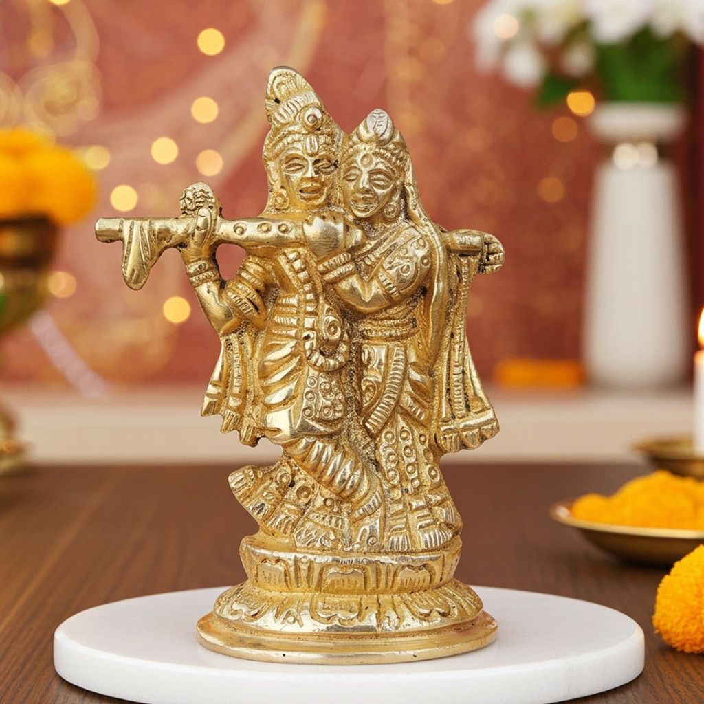 Brass Radha Krishna God Idol - Classic Brass Showpiece, Height : 3 Inch (BSMAS1007 A)