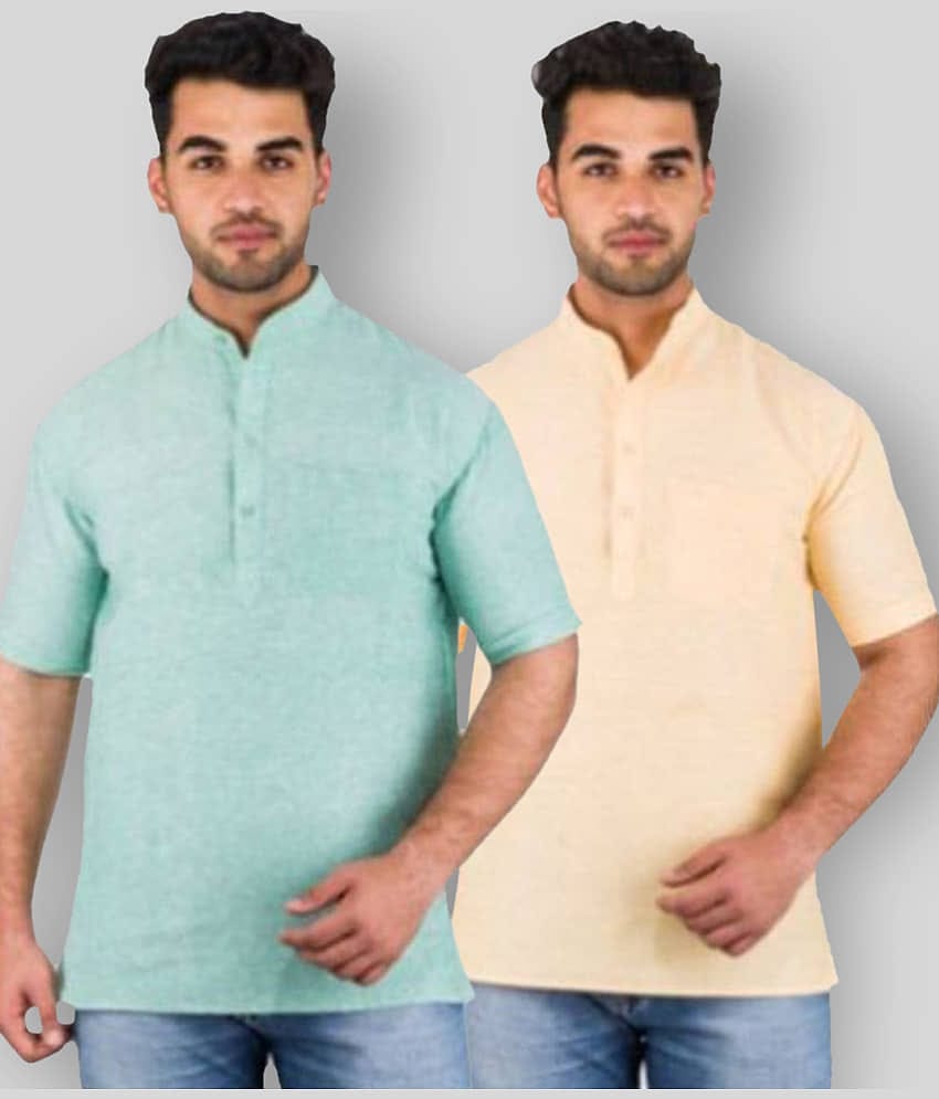 DESHBANDHU DBK - Multicolor Cotton Men's Shirt Style Kurta ( Pack of 2 )