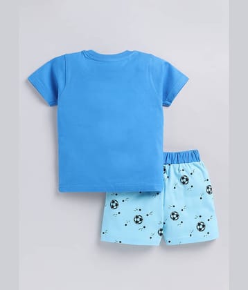 CUTOPIES Pack of 1 Boys Cotton Blend T-Shirt & Shorts Set ( Blue )