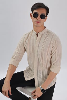 Cream Jacquard Knit Shirt-M