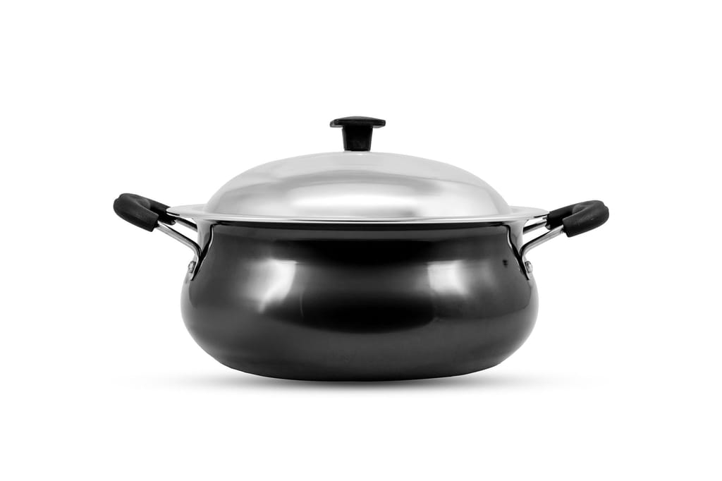 NIDHI HARD ANODISED HANDI WITH SS LID I 1.5 LTR I 3MM THICKNESS (Non-toxic, Non reactive/black)