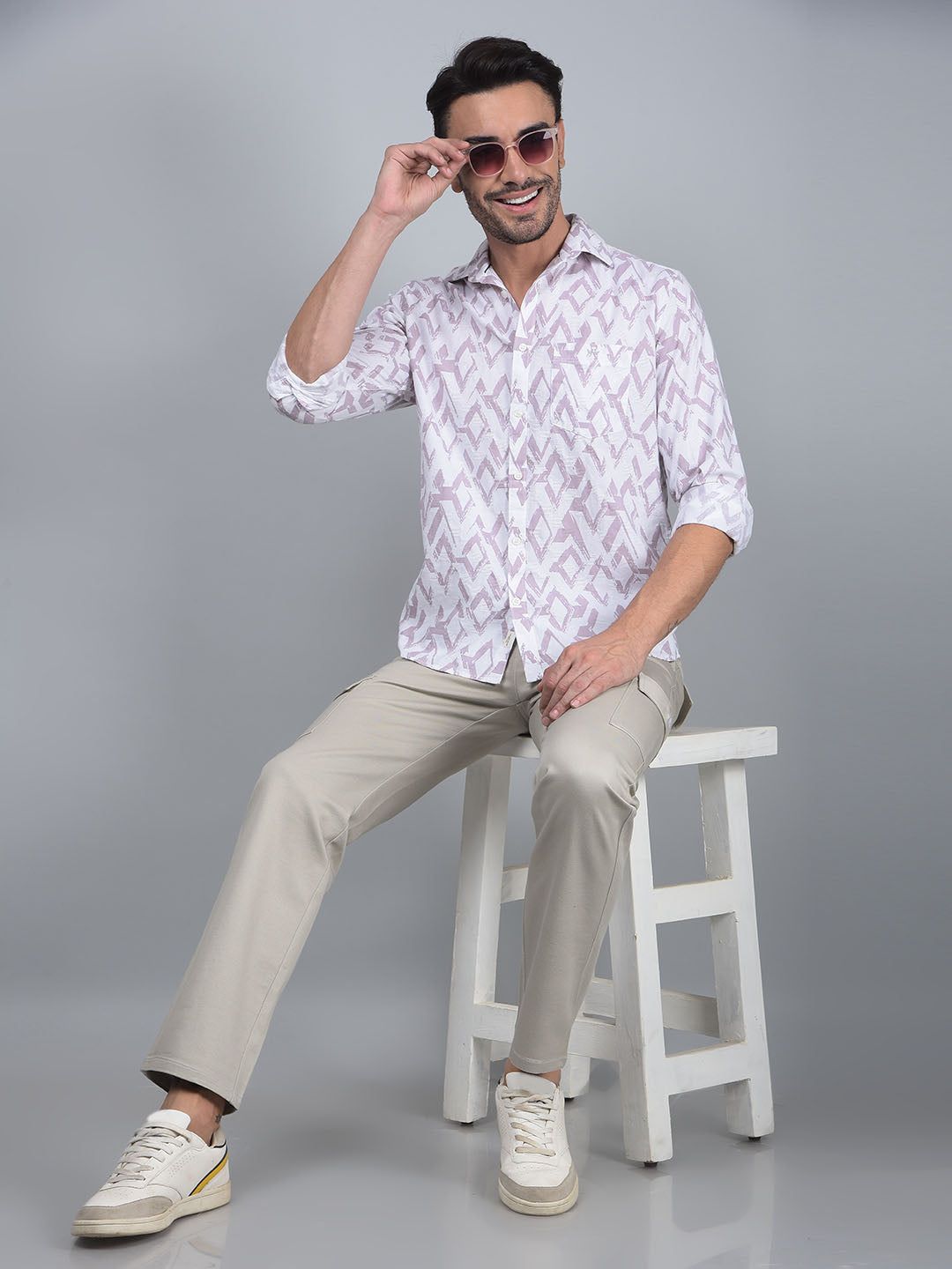 Purple Printed 100% Cotton Shirt-S / Purple