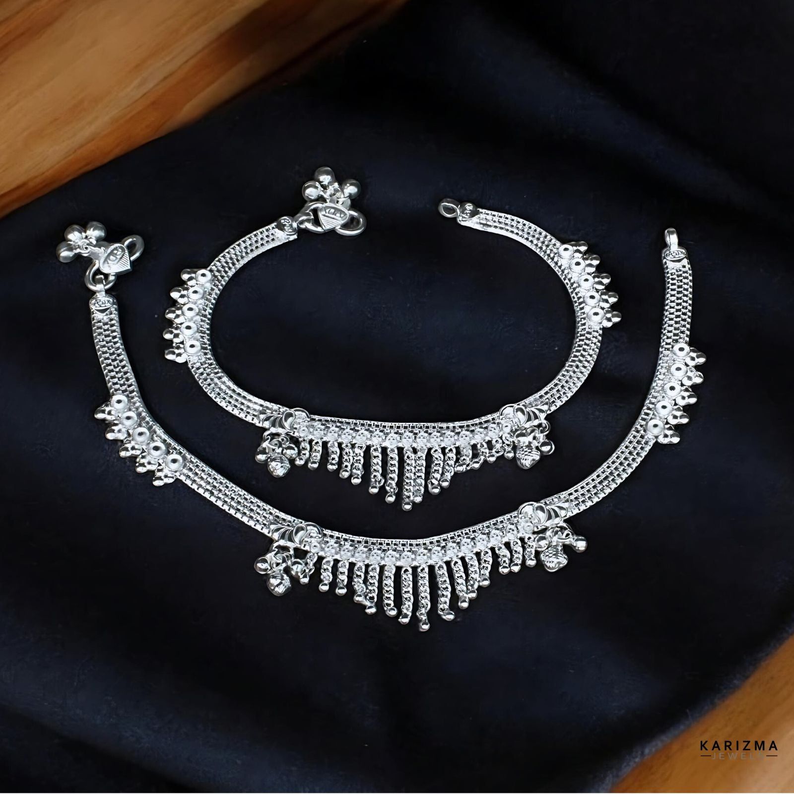 Real Silver Indian designer cute Women Anklets Ankle Pair 10.3"