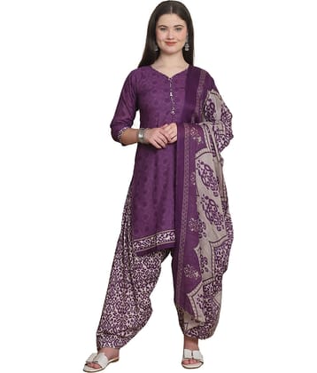 wonder weave Women Cotton Blend Printed Straight Kurti With Patiala Salwar ( Purple )
