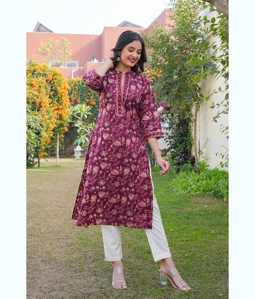 Vbuyz Cotton Printed Straight Women's Kurti - Purple ( Pack of 1 )