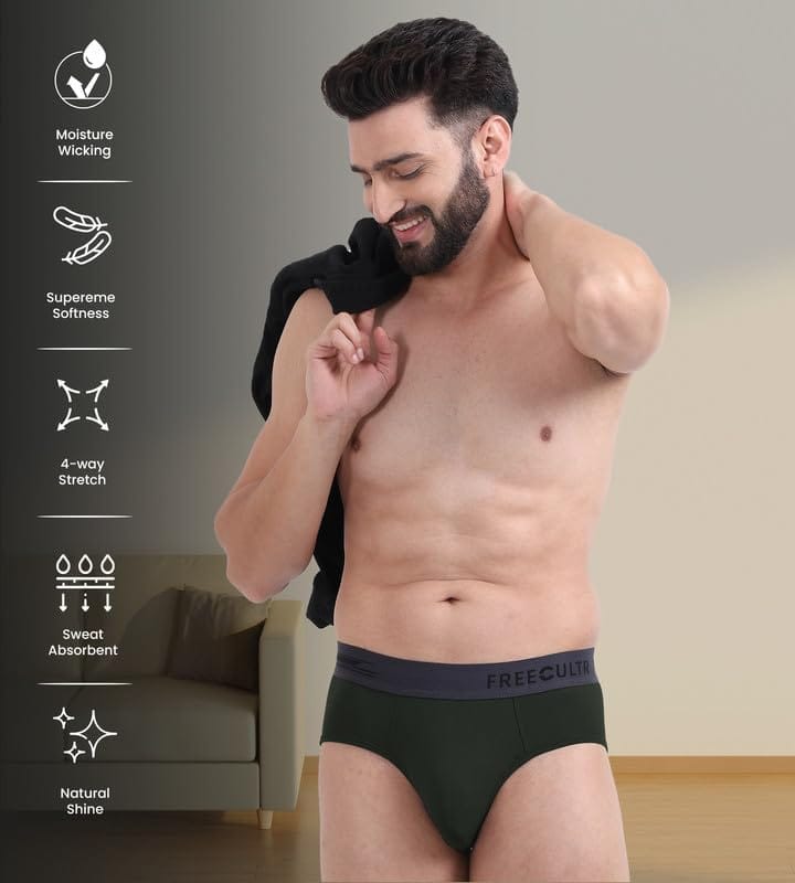Freecultr Men's Underwear Anti Bacterial Micromodal Airsoft Brief - Non Itch No Chaffing Sweat Proof Pack of 1-Seaweed Green