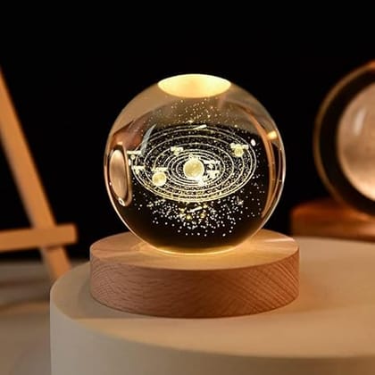 Crystal Glass Deer Night Light LED Illuminated Globe with Wooden Base Decorative Table Lamp Solar Planet