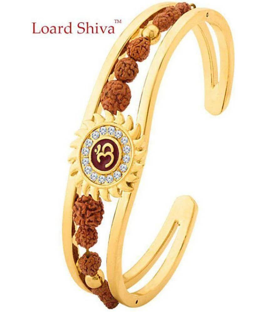 Loard Shiva Faith & Trust Brass Gold Plated Brass Om Mens Kada (adjustable Size)