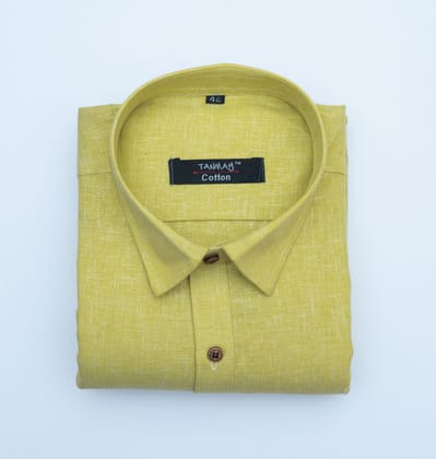 Cotton Tanmay Dark Yellow Color Linen Fill Formal Cotton Shirt For Men's-M (38 Inch) (97 CM) / Full