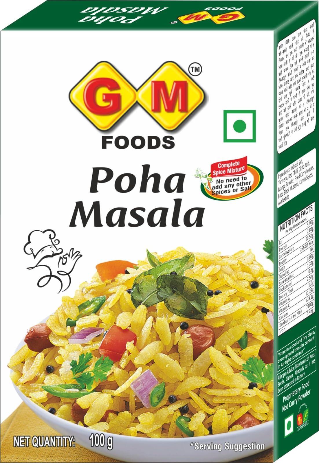 GM Foods Poha Masala Powder Instant Mix 100g (PACK OF -1) | Authentic Indian Poha Powder | Chatpata Masala for Poha, Raita, Fruit Chaat & Pakoras | No MSG