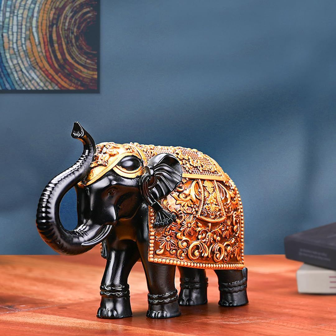 Artarium Black Royal Elephant Figurine Decorative Showpiece Home Decor Table Decor Gift Item, Elephant Idol, Vastu Feng Shui Pack of 1