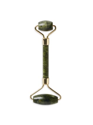 Bungalow Beauty Jade Roller, Double-Ended Facial Massage Tool, Gold and Green