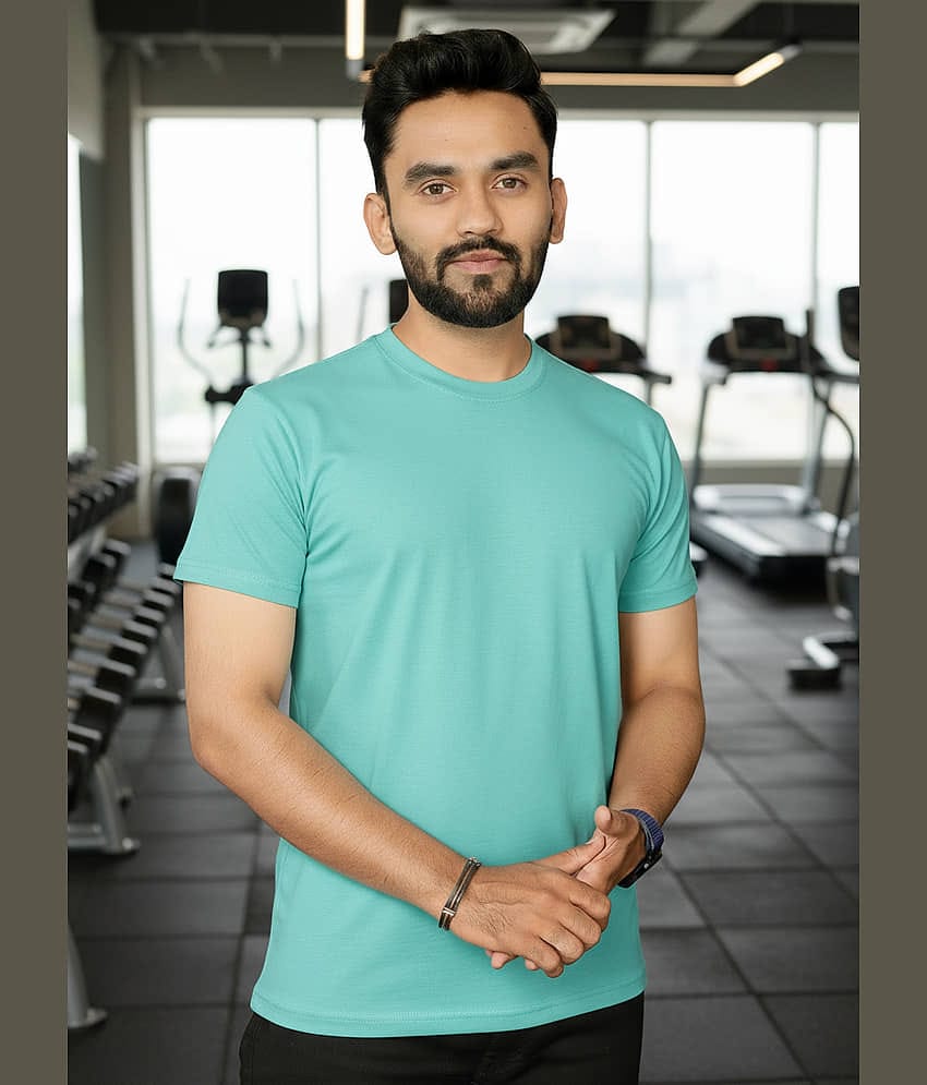 ANAND. Men Polyester Relaxed Fit Solid T-Shirt ( Sea Green )