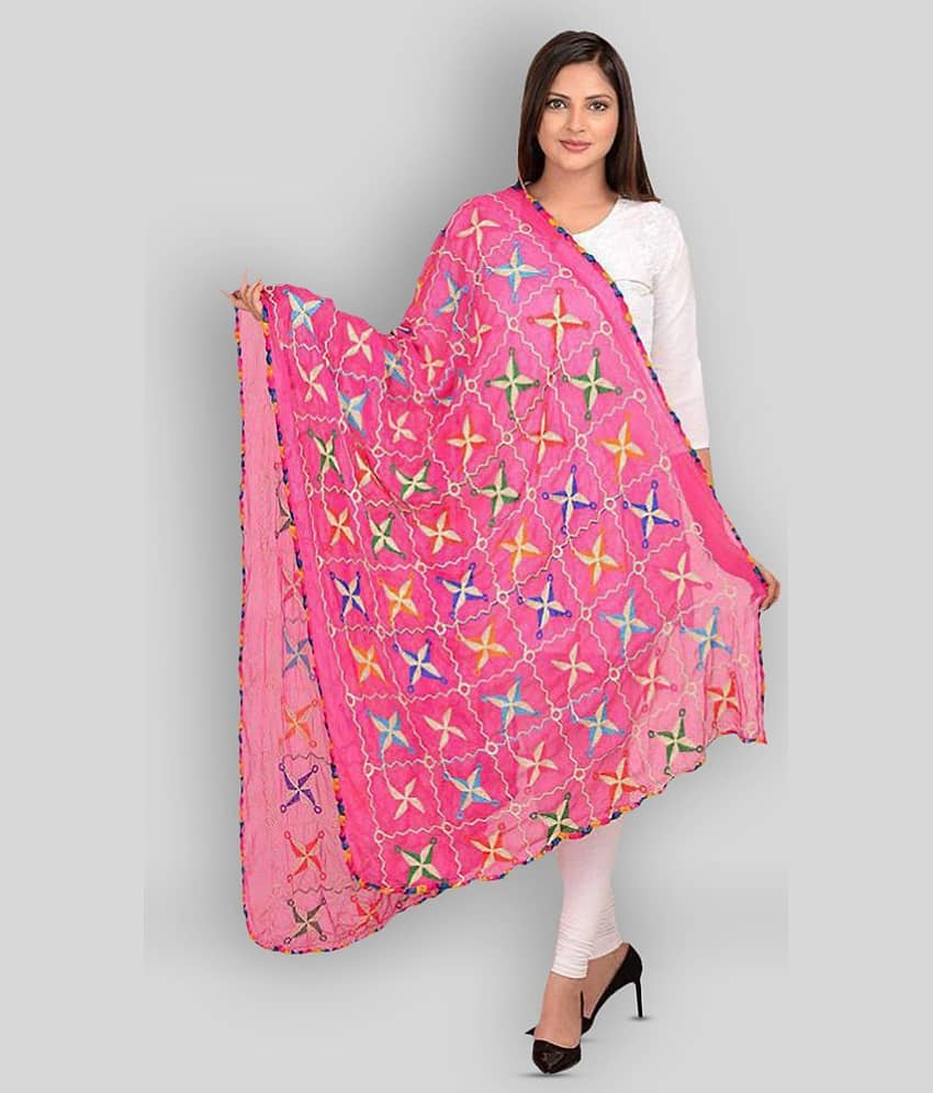 Raj Pink Chiffon Phulkari Dupatta
