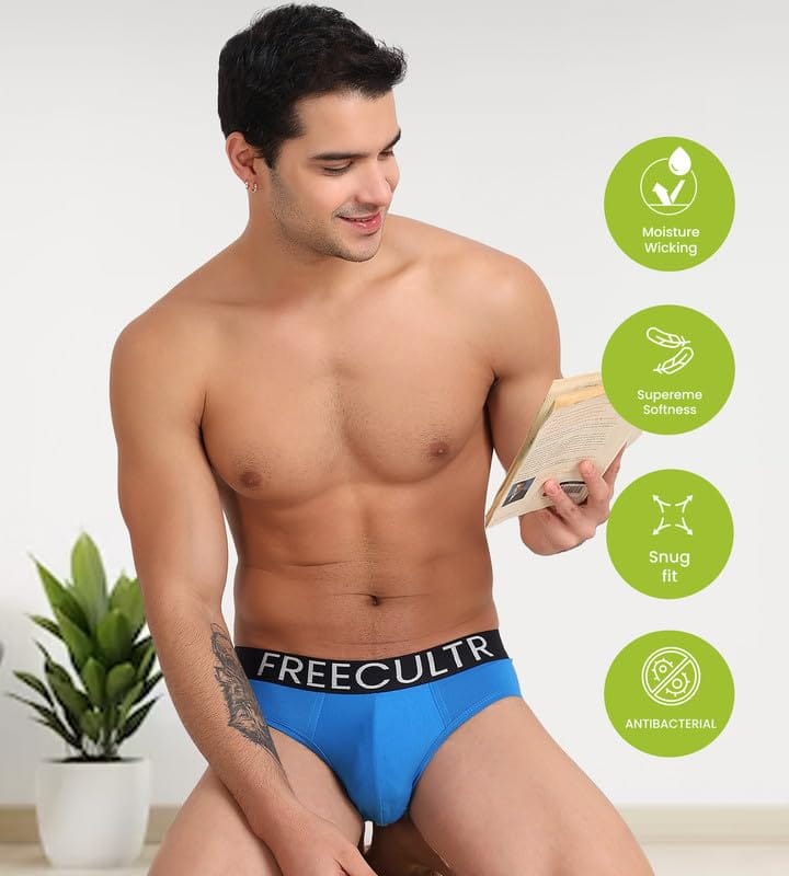 FREECULTR Men's Underwear Organic Cotton (Ultrasoft Waistband) Premium Snug-Fit Brief Pack of 1-Brilliant Blue