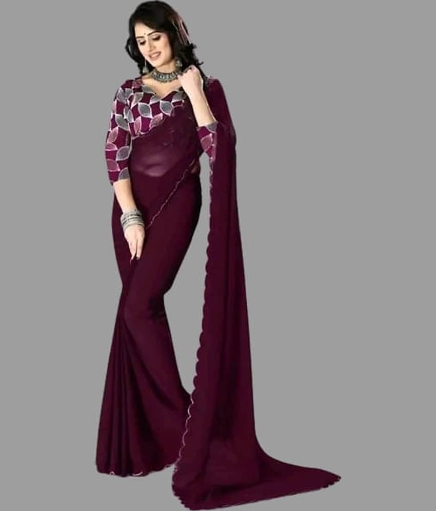 supalee Tex Georgette Solid Saree With Unstitched Blouse Piece ( Multicolor1 )