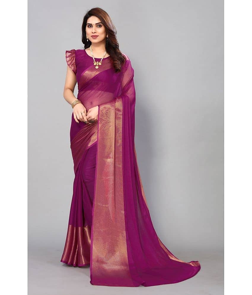 FABMORA Chiffon Embellished Saree With Unstitched Blouse Piece ( Red )