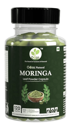 Odon Natural Moringa Leaf Powder Capsules | 500mg Dietary Supplement | Rich in Nutrients & Immunity Booster - 120 Capsules