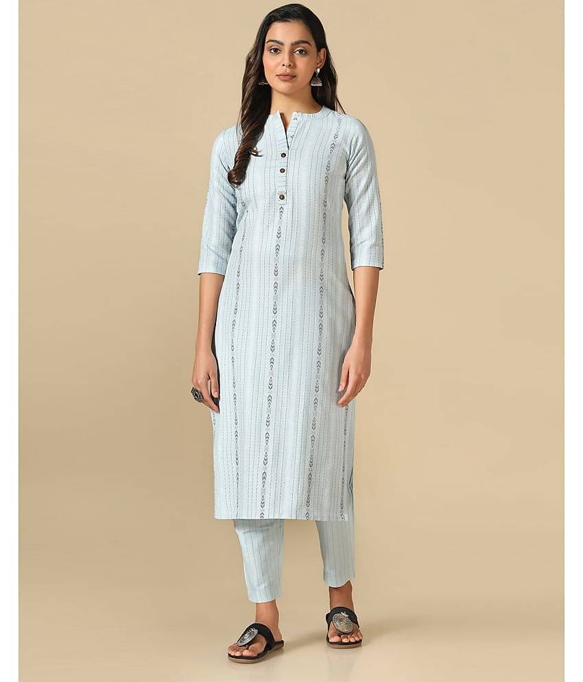 Hritika - Blue Straight Cotton Blend Women's Stitched Salwar Suit ( Pack of 1 )