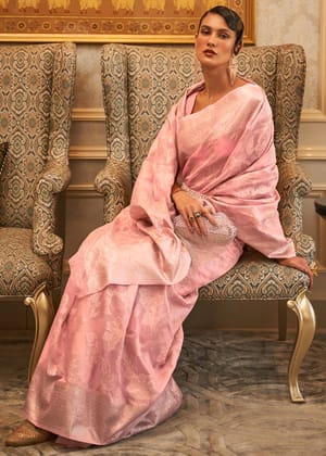 Petal Pink Woven Banarasi Cotton Cutwork Saree