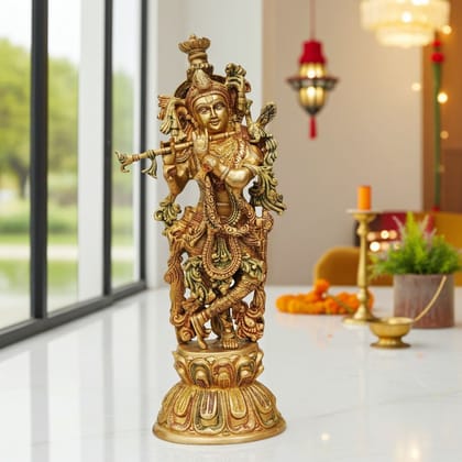 Brass Showpiece Krishna God Idol Statue (BSMAS301 K)