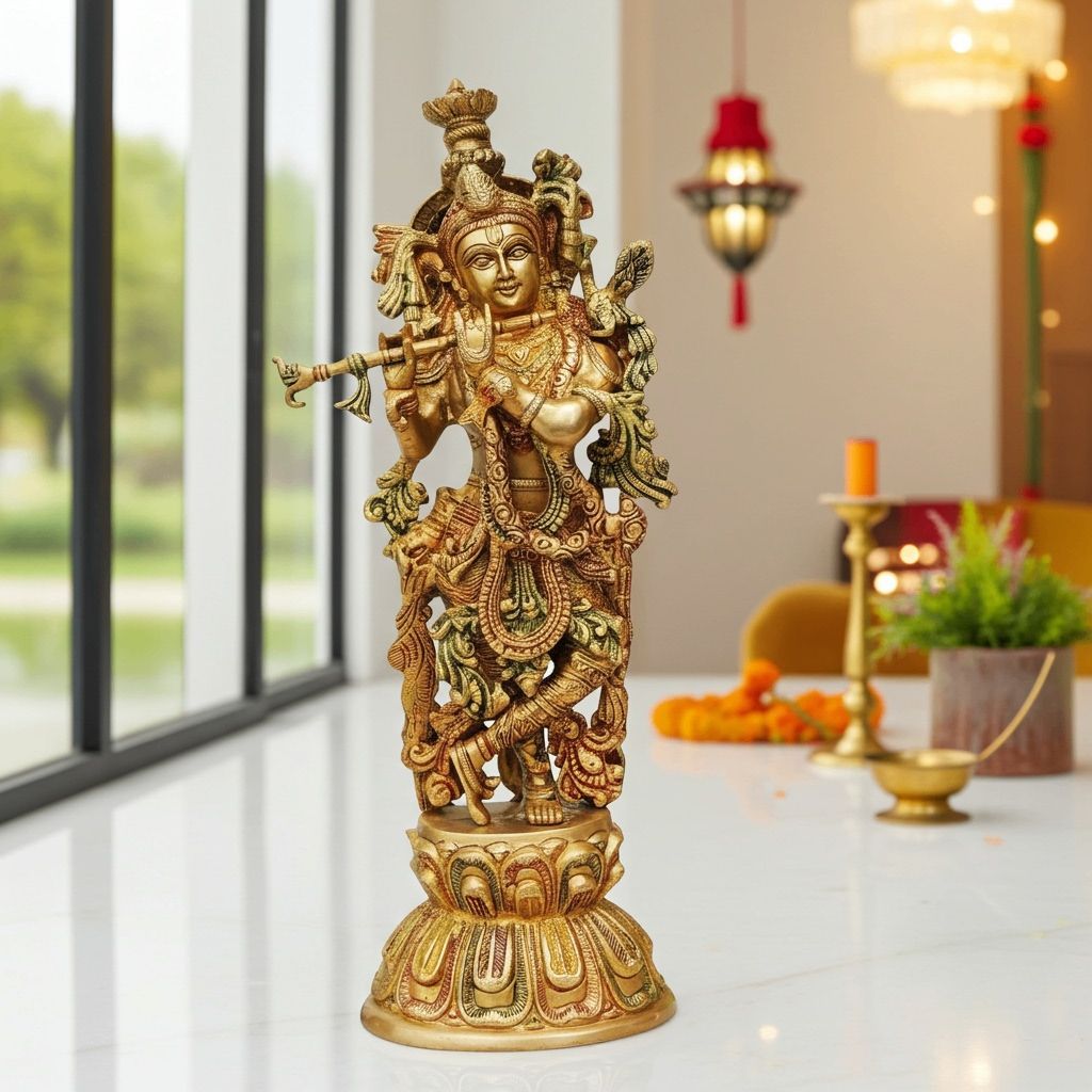Brass Showpiece Krishna God Idol Statue (BSMAS301 K)