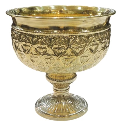 Brass Decorative Bowl With Stand | Handmade Indian Home Decor, Height : 8 Inch (ATMAS073 D)