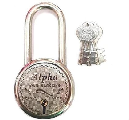 ADISON Alpha Lock and Key Double Locking System Stainless Steel Padlock, 65mm Width, 8 Levers, Medium Size, Pack of 1 Lock and 3 Keys Best heravy Duty Stainless Steel Lock/Padlock with 3 Extra Key ADISON Alpha Lock and Key Double Locking System Stainless Steel Padlock, 65mm Width, 8 Levers, Medium Size, Pack of 1 Lock and 3 Keys Best heravy Duty Stainless Steel Lock/Padlock with 3 Extra Key