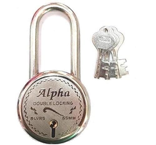 ADISON Alpha Lock and Key Double Locking System Stainless Steel Padlock, 65mm Width, 8 Levers, Medium Size, Pack of 1 Lock and 3 Keys Best heravy Duty Stainless Steel Lock/Padlock with 3 Extra Key
