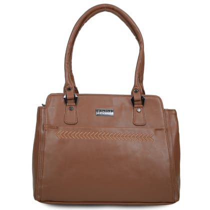 Jothi Elista Premium Women's Handbag | Multi-Compartment Synthetic Leather Tote | Chevron Leaf Stitch Design | Matte Finish | Soft Base | Brown Jothi Elista Premium Women's Handbag | Multi-Compartment Synthetic Leather Tote | Chevron Leaf Stitch Design | Matte Finish | Soft Base | Brown