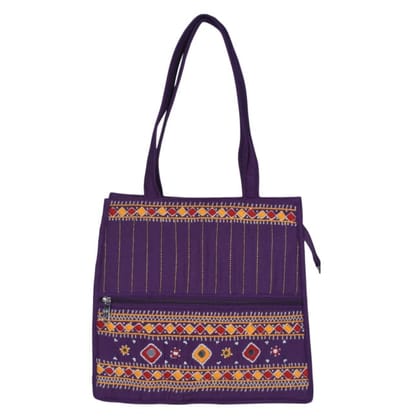 Tribes India Banjara Embroidery Shoulder Bag | Tote Bag | Thread & Beads Handmade Mirror Work | Lavender Color