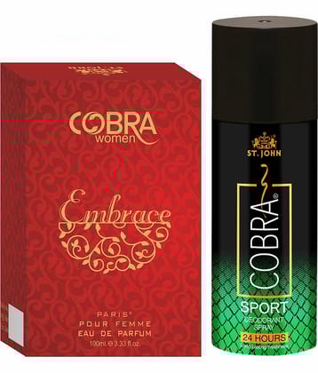 ST.JOHN Cobra Sport 150ml & Cobra Embrace 100ml Deodorant Spray & Perfume for Men (250ml) Pack of 2