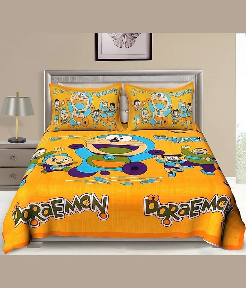 PETROSOLY Cotton 1 Double King Bedsheet with 2 Pillow Covers ( Yellow )