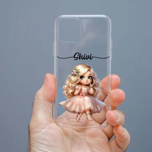 Personalized Cute Girl Transparent Silicon Case Customised with Name for Oppo, Vivo, Redmi, Realme, Poco, Mi, OnePlus, Samsung, iPhone, and More - design 74