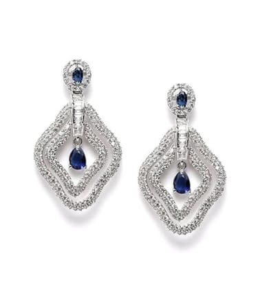 Generic Women's Brass Silver Plated Drop Earrings (Blue)-PID66266 Generic Women's Brass Silver Plated Drop Earrings (Blue)-PID66266