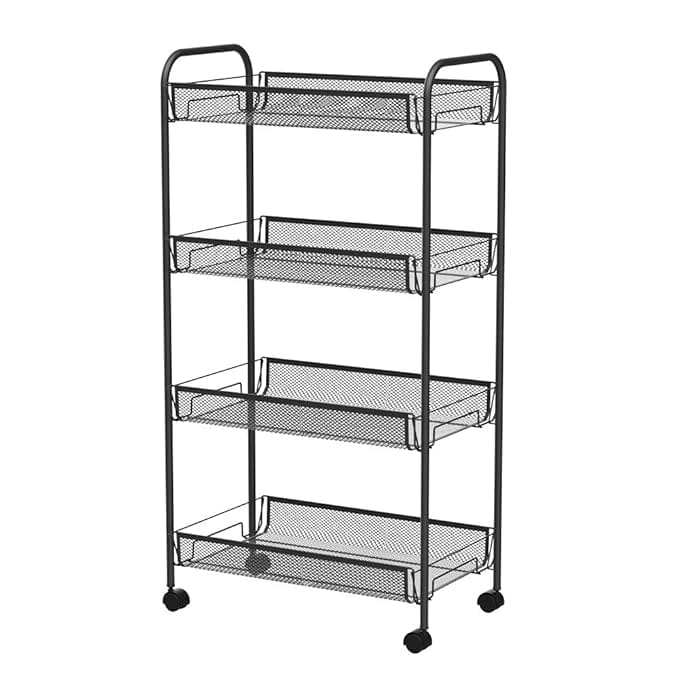 Zeus 4-Tier Metal Mesh Utility Trolley with Wheels – Multi-Purpose Rolling Storage Rack for Kitchen, Office,