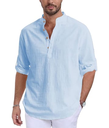 TrendiVastra Sky Blue Cotton Blend Men's Shirt Style Kurta ( Pack of 1 )