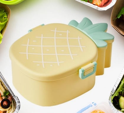 Kids Lunch Box Cute Pineapple Shaped Bento Box with Fork Spoon Snack Candy Container Microwave Portable Office Lunch Box (1 Pc / With Spoon & Fork)