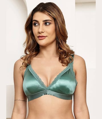 PrettyCat Pack of 1 Satin Removable Padding Plunge Bra For Women ( Green )