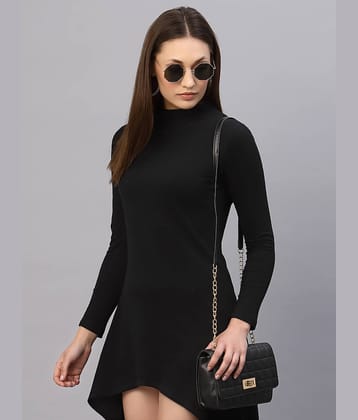 Rigo Women Cotton Solid Asymmetric Dress ( Black )