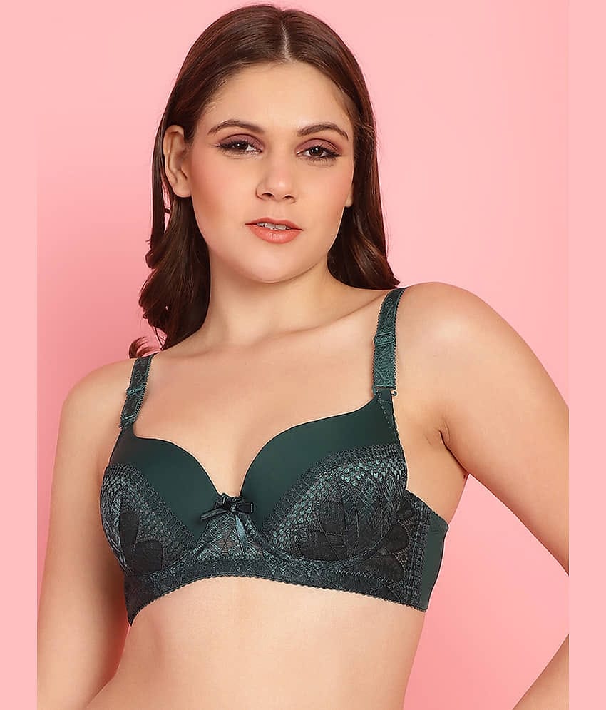 PrettyCat Lace Lightly Padded Women's T-Shirt Bra ( Green ) PC-BR-7018-GRN